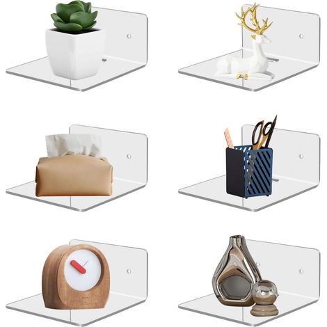 Étagères sans Percage, Étagères Murales en Acrylique Transparent de 10 cm, Étagères Murale sans Percer, Petite Etagere Murale pour Salle de Bain, Salon, Chambre à Coucher, Cuisine, Bureau (1/5)