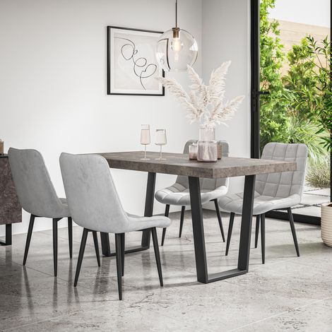 Aria Dining Table And Chairs -  Grey Table Top w Black Legs + Nova Velvet Dining Chair Set Of 4 (Grey) (1/5)