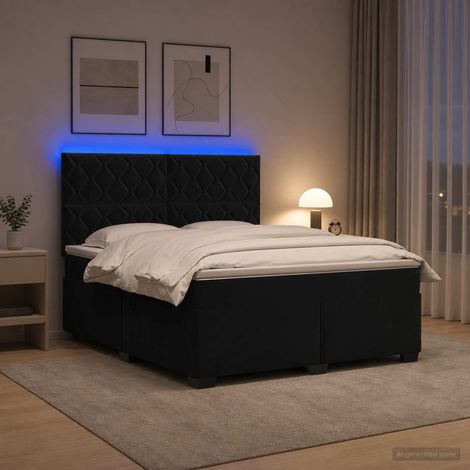 vidaXL Lit boxspring avec matelas Noir 140 x 190 cm Velours (1/5)