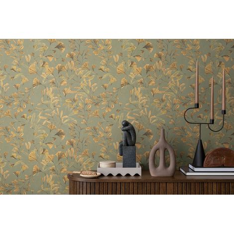 Papier peint intissé Vintage Marron, Jaune, Vert - 10,05 x 0,53 m (1/5)