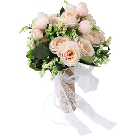Bouquet de mariée artificiel réaliste, moderne et élégant, avec champagne, idéal pour les photos de mariage. (1/5)