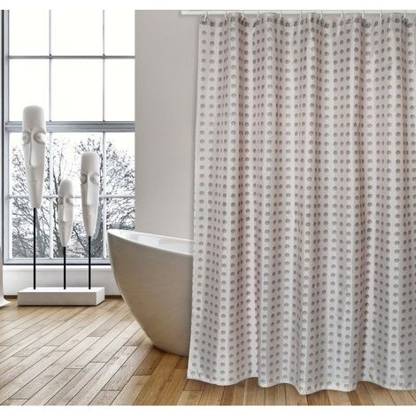 Rideau de douche Polyester CAMBERRA 180x200cm QUALITE PREMIUM Beige & Blanc - Anneaux inclus MSV