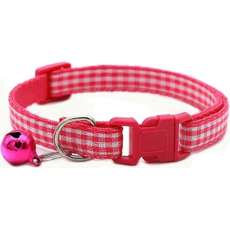 Collier à carreaux pour chat avec clochettes - Taille ajustable, tissu résistant, élégant motif rose (1/5)