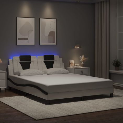 Bettgestell "Viana" mit LED ohne Matratze Weiß und Schwarz 160x200 cm (1/5)