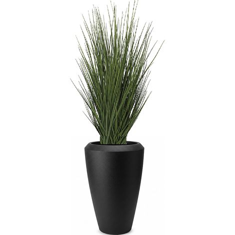 Pianta Artificiale Onion Grass 120 cm con Vaso Alto Design 86 cm Nero Grafite in HDPE Resistente UV per Casa Ufficio Hotel e Spazi Professionali Kit Completo con Muschio