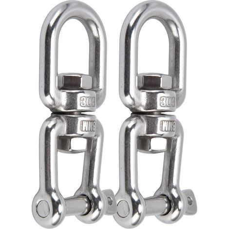 2 Pièces Anneau à Ressort Rotatif 360° 8mm en Acier Inoxydable 304 avec Chaîne et Crochet Détachable