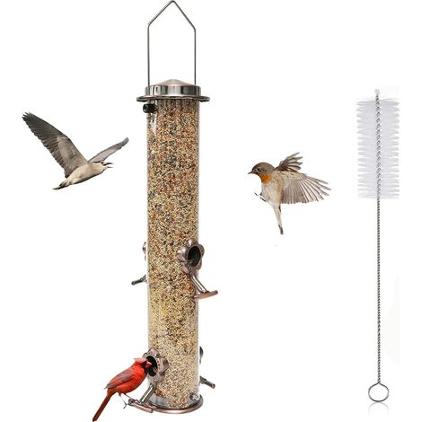 Angeoire à Oiseaux, Mangeoire à Oiseaux Suspendue Extérieure, Mangeoire à Oiseaux dans la Cour du Jardin du Ciel, 4 Ports d’Alimentation (sans Pinceau) (1/3)