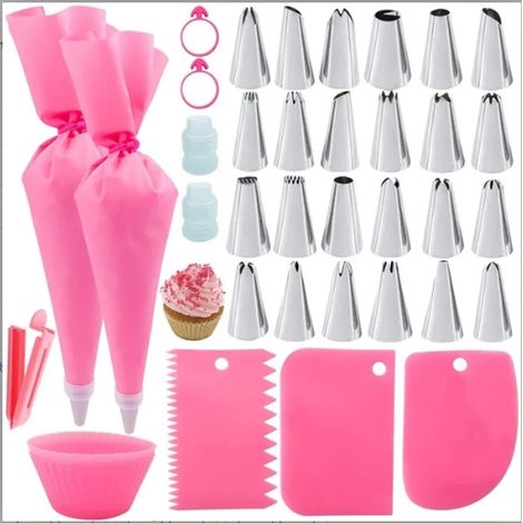 Douille Patisserie - 24 Pièces En Acier Inoxydable - Poche À Douille Réutilisable - Coupleur Et Grattoir Pour Décoration De Gâteaux - Kit Complet 36 Pièces (1/5)
