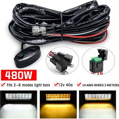 Acouto LED-Beleuchtungs-Kabelbaum-Set, 480W 2-adrig 14 AWG LED-Kabelbaum mit 40A Relais und zwei Steuerschaltern zum Umschalten zwischen verschiedenen Verdrahtungsmodi. (1/5)
