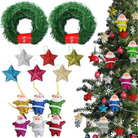 2 couronnes de Noël de 5,5 m, 6 étoiles, 6 Pères Noël, couronne de sapin de Noël artificielle, décoration murale pour fête d'anniversaire de mariage, couronne de décoration pour sapin de Noël (1/5)
