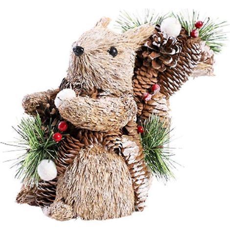 Sapin décoratif écureuil avec couronne de pin pour fête maison, ornement de bureau et décoration de table. (1/3)