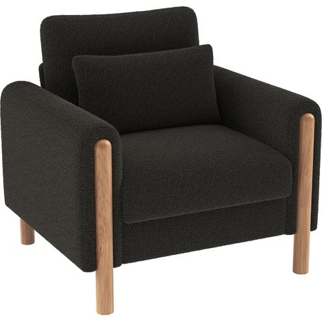 Fauteuil d'appoint avec accoudoirs en tissu Teddy gris, coussin épais, pour salon, bureau ou chambre (1/5)
