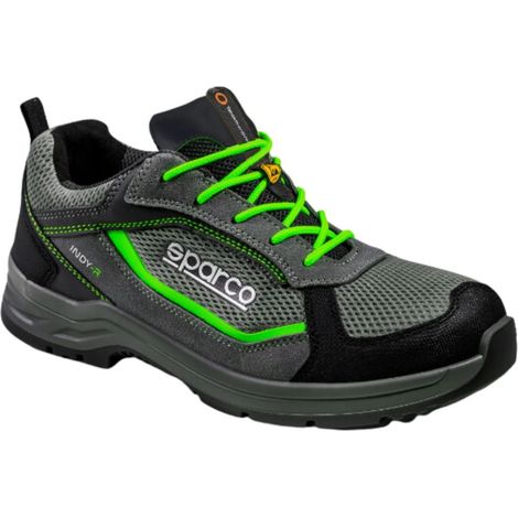 Sparco Indy Sonoma ESD S1PS SR FO LG scarpa bassa antinfortunistica con puntale N.45 Grigio Scuro/Verde Fluo in pelle scamosciata e rinforzi in microfibra Grigio Scuro/Verde Fluo 45 (1/4)