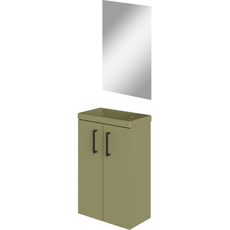 Meuble de Salle de Bain Unicolore avec 2 Portes avec poignée, Suspendu au Mur, lavabo en céramique, lavabo de Fond 20 cm, Meuble monté, lavabo avec Miroir 40 cm Forest (1/5)