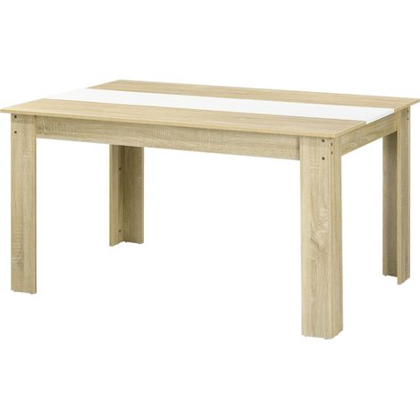 Table cuisine rectangulaire 140x89.5x75 cm blanc chêne charge 100 kg 4-6 personnes