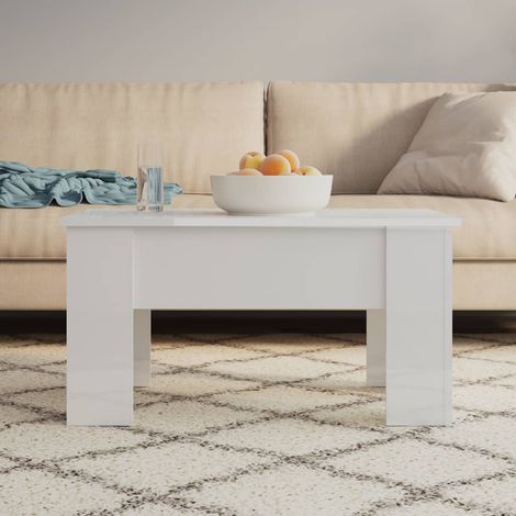 Tavolino Basso Tavolino da Salotto ,Tavolino da divano Bianco Lucido 79x49x41 cm Legno Compensato ITD83637 (1/5)