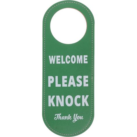 Panneau de Porte « Veuillez Frapper » en Cuir Pu Vert, Protection Vie Privée, Facile à Suspendre, pour Bureau et Salles de Réunion (1/5)