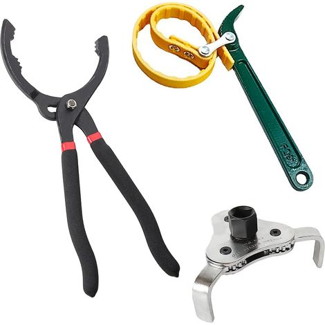 3 Pièces Cle Filtre à Huile Réglables Set, Pince Filtre a Huile 60-115mm, Clé à Filtre à Huile à 3 Griffe 45-100mm, Clé a Sangle à Filtre à Huile 60-140mm, Outils de Réparation Automobile (3) (1/5)