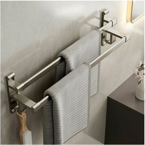 Porte-serviettes double bras auto-adhésif en aluminium – Longueur 50 cm – Résistant à la corrosion – Charge jusqu'à 6 kg (1/5)