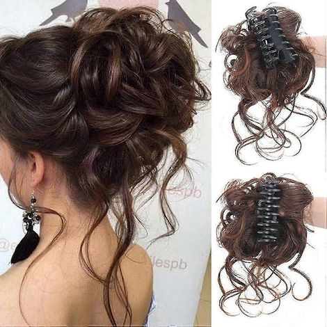 Postiche avec pince, chignon postiche, chouchou pour cheveux bouclés, chignon volumineux, extensions chignon décoiffé - En stock (1/4)