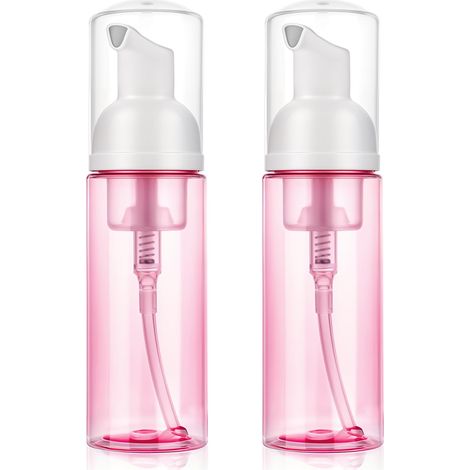Lot de 2 distributeurs de savon moussant vides rechargeables en plastique pour savon pour les mains, lavage du visage, shampooing pour les cils, soins de la peau (rose) (1/5)