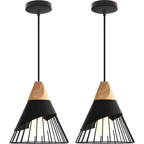 Lot de 2 Lustre Suspension Nordique Créatif Plafonnier en Forme Badminton Luminaire en Métal E27 pour Chambre Salon Cuisine Bar Noir