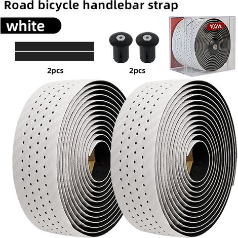 VXM Texture carbone perforée blanche Sangles de guidon de vélo avec texture perforée en fibre de carbone, matériau PU épais antidérapant et absorbant la transpiration. (1/5)