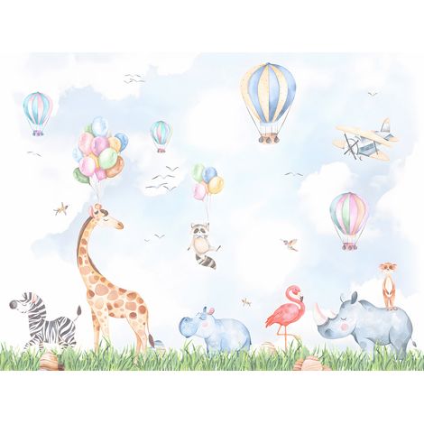 Papier peint panoramique Enfants - Animaux Ballons - 130 cm x 98 cm (1/2)