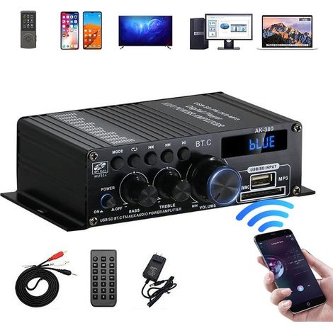 Amplificateur de Puissance Audio Stéréo Récepteur Bluetooth 5.0 Amplificateur Audio sans Fil 40Wx40W avec LED Support USB SD RCA AUX BT Entrée avec Alimentation pour Téléphone MP3 AV (1/5)