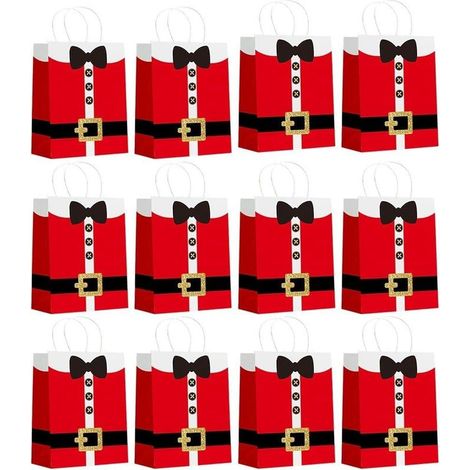 Lot de 12 sacs cadeaux Père Noël, sacs en papier kraft à motifs de boutons Père Noël, sacs à bonbons, sacs d'emballage cadeau pour cadeaux et fêtes (1/5)