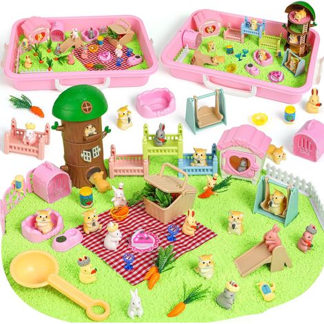 Sable Jouet Magique pour Lapin et Hamster, Bac à Sable dès Enfant 900 g Sable Sensoriel, Bac à Sable avec Couvercle, Figurines de Lapin et de Hamster, Cadeau pour Enfants de 3+ Ans (1/5)