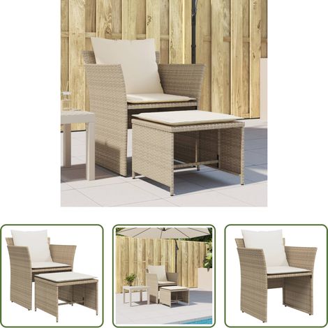 Chaise de jardin confortable - Chaise de jardin avec tabouret beige résine tressée (1/5)