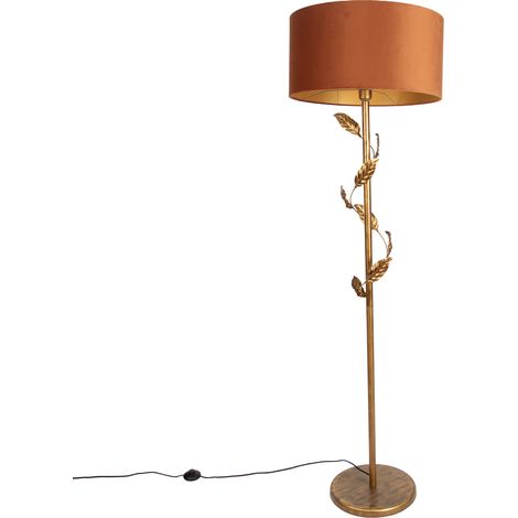 QAZQA Lampadaire doré avec abat-jour orange et intérieur doré (1/5)