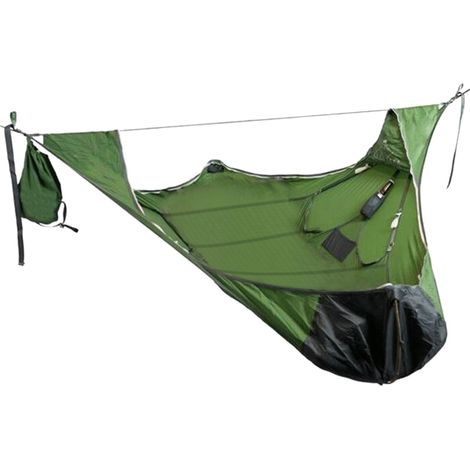 Camping-Hängematte mit Moskitonetz, flache 1-Personen-Hängematte mit Gurten, ultraleichte, tragbare Hängematte aus Fallschirmseide für Wandern und Camping