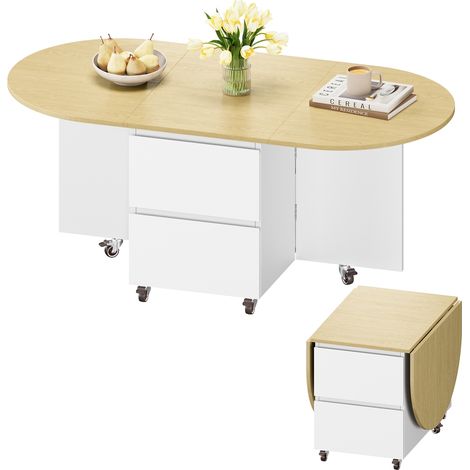 Yaheetech Table Basse Extensible et Pliante avec roulettes Blanc/Chêne (1/5)
