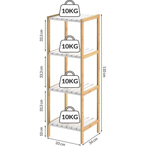 Bamboo freestanding shelf 4 tier storage rack 110x33x34cm (1/5)