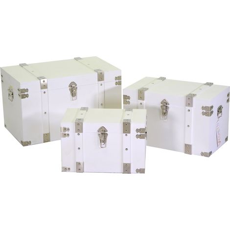 Set 3 Baule in legno bianco rettangolare (1/3)