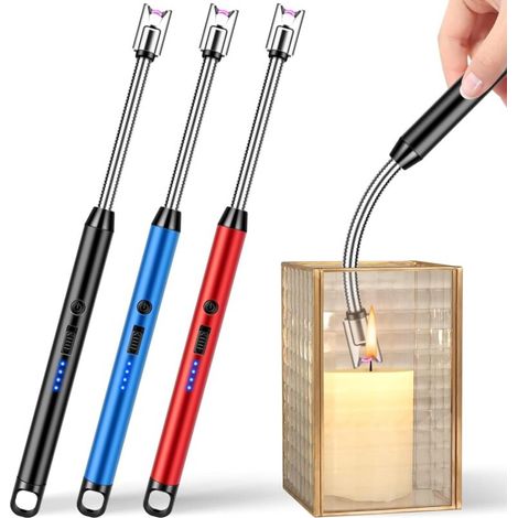 Allume-bougie électrique - pour bougies, barbecues, réchauds de camping - 3 pièces (noir, bleu, rouge) (1/5)