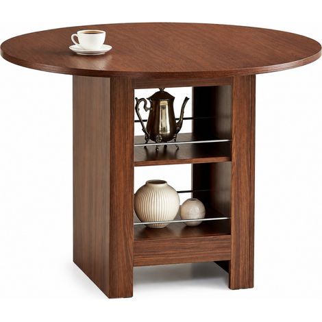 ELVMI Mesa de Comedor Redonda para 4 a 6 Personas con Compartimentos Abiertos de MDF, 100 x 100 x 76 cm, Nogal (1/5)