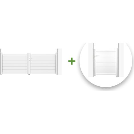 Pack puerta batiente EIGER 300 x 115 + Puerta peatonal EIGER 100 x 115 Blanco (1/5)