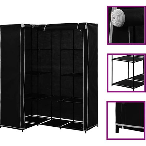 Garde-robe d'angle Meuble de Rangement - Style Contemporain Noir 130x87x169 cm BV694398 - BonneVie (1/5)