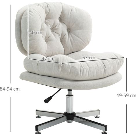 Chaise de bureau sans accoudoirs, chaise de bureau confortable avec assise rembourrée et hauteur réglable, blanc crème (1/5)
