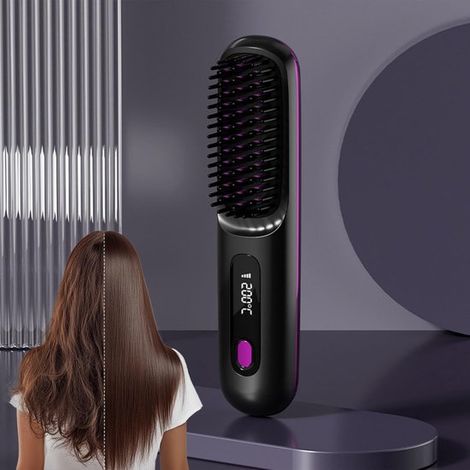 Piastra per capelli senza fili - Mini piastra portatile - 3 impostazioni di temperatura con display a LED - Ricaricabile tramite USB - Riscaldamento rapido - Ideale per i viaggi (Nero)