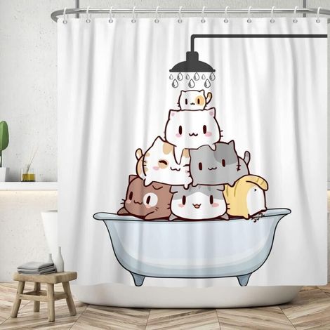 Chat Rideau de Douche Dessin animé Chat dans Baignoire Douche Rideau de Bain étanche drôle Animal Animaux de Compagnie Rideaux de Douche Lavable