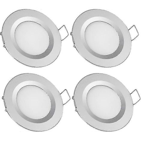spots encastrés LED 12 V, diamètre de trou 58-65 mm, 3 W, 3200 K, blanc chaud (finition argentée) pour camping-car, bateau, caravane, fourgon, yacht