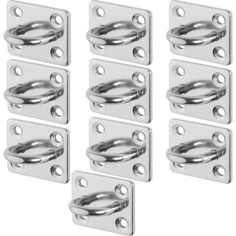 Lot de 10 œillets de fixation 35 x 30 mm - Plaque d'ancrage en acier inoxydable V2A SS304 - Œillets d'arrimage pour voile d'ombrage, cordes de haubanage, sécurité de charge, etc. (1/5)