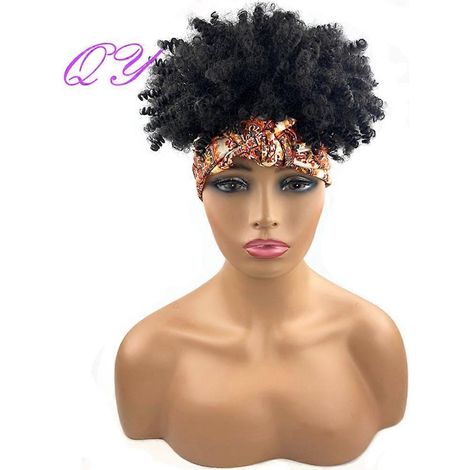 Perruques QY Hair Big Afro Kinky Curly avec bandeau pour femmes, perruques en cheveux synthétiques, style turban.