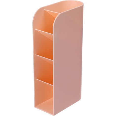 Beyamis Boîte de rangement de bureau à 4 compartiments, multifonctionnelle, rose, organiseur vertical de papeterie pour bureau, coiffeuse ou salle d'étude. (1/5)