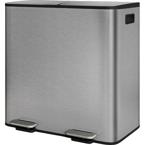 Poubelle, Compartiments Doubles, Design en Acier Inoxydable, Gris-2x40L (1/2)