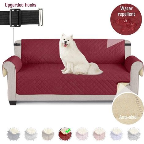 – Housse de canapé imperméable pour chien – Tissu 100% étanche – Élastique antidérapant – Protection contre éclaboussures – Rouge vin 3 places (1/5)